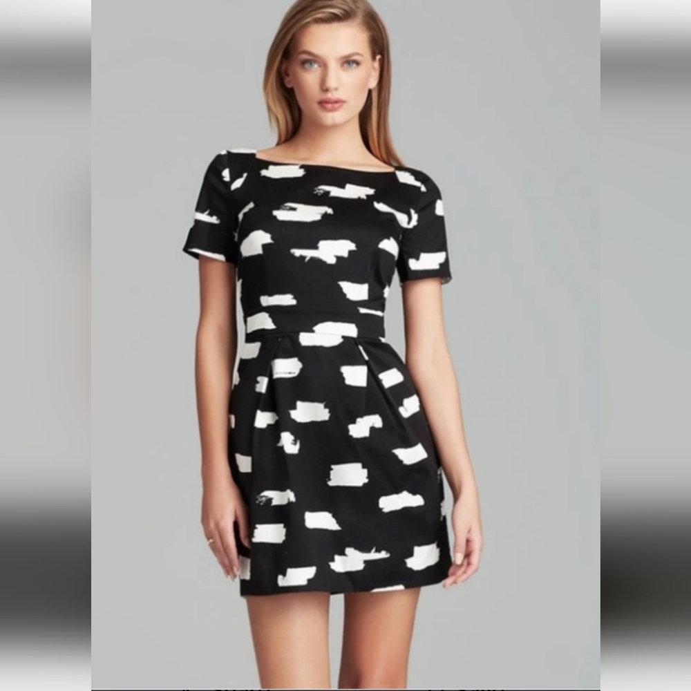 French Connection Cotton Poplin Stretch Black White Abstract Print Mini Dress 2